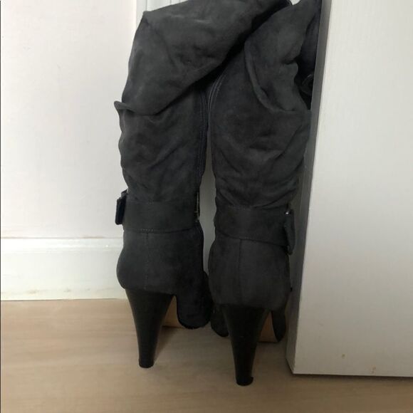 Gray Suede Knee High Boots - Picture 5 of 7